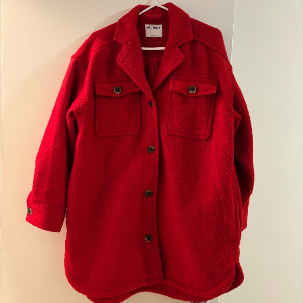 Old Navy Red Button-Up Teddy Jacket